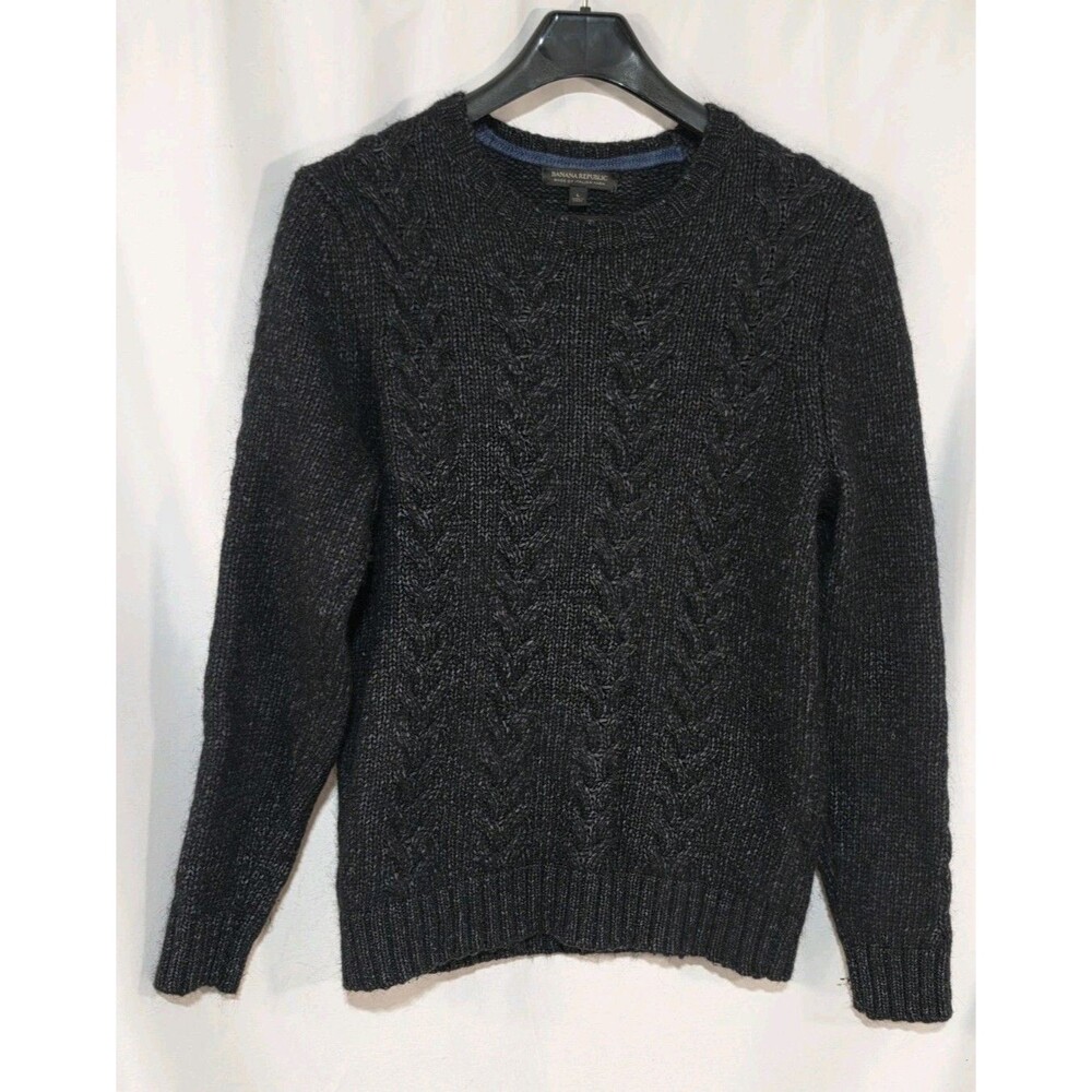 Banana Republic Mens L TD Modern Cable Knit Sweater Charcoal Moonless Night EUC - Picture 2 of 9